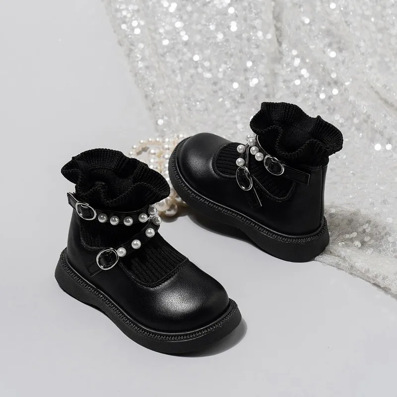 Crianças botas de couro meninas moda outono inverno novo casual confortável botas curtas crianças versátil anti-deslizamento meias botas