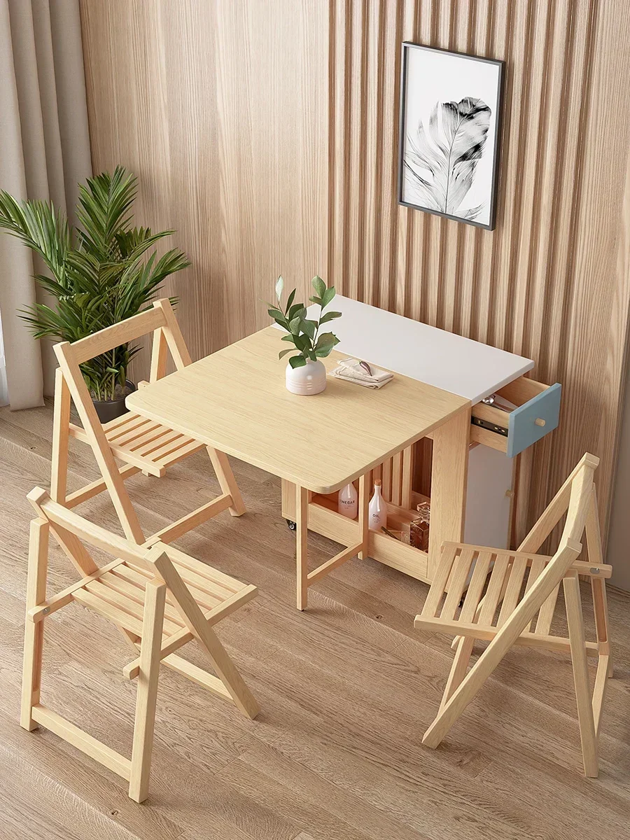 

Slate Wood Folding Dining Table and Chair Combination for Apartments, Space-saving, Foldable Rectangular New
