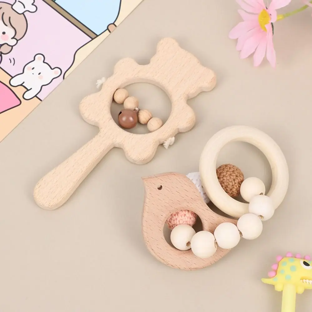 Nette Cartoon Bär Holz Baby Rassel Spielzeug Kaninchen Anti-verloren Handbell Rassel Spielzeug Montessori Einstellbare Holz Ringe Spielzeug Kinder