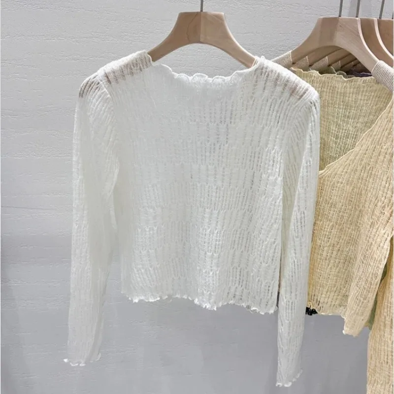 Wood Ear Edge Hollow Small Shawl Knitted Cardigan Female Summer Hitch Sunscreen Smock Thin Section of Small Shirt Tops