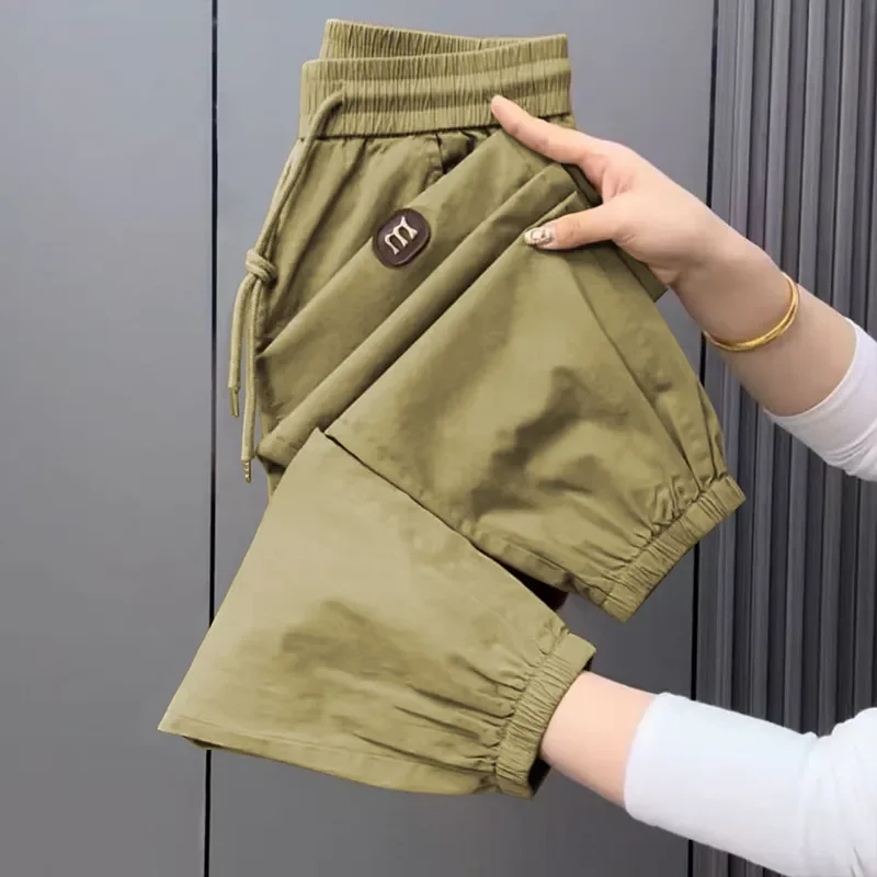 Summer Thin Casual Pants Women's Slimming Harlan Loose Fit Cuffed Trousers Korean Style Commute Wind Long Polyester Fiber