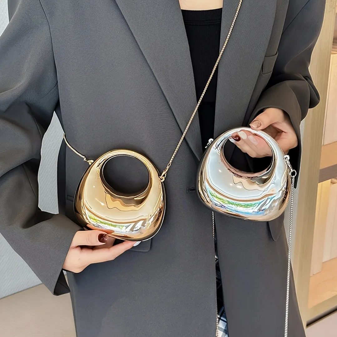 Mini goldene Abendtasche, Geldbörsen und Handtaschen, luxuriöse Designer-Umhängetaschen, lustige Form, Party, Hochzeit, glänzende Clutch aus Acryl – Detail 5