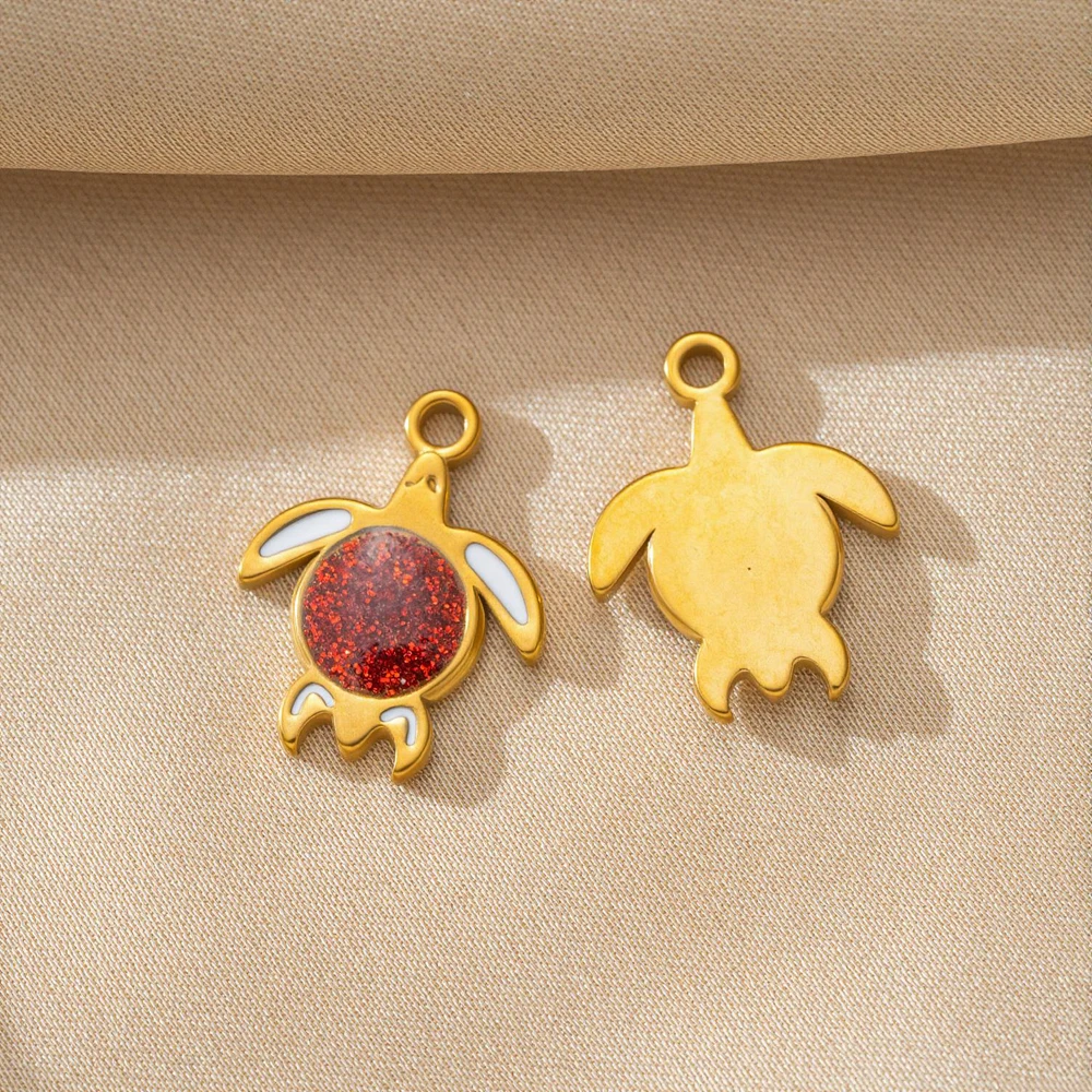 5 Stück Emaille-Schildkröten-Anhänger aus Edelstahl für DIY-Ohrringe, Armbänder, Halsketten, Ozean-Anhänger, Schmuckherstellung, Zubehör – Detail 6