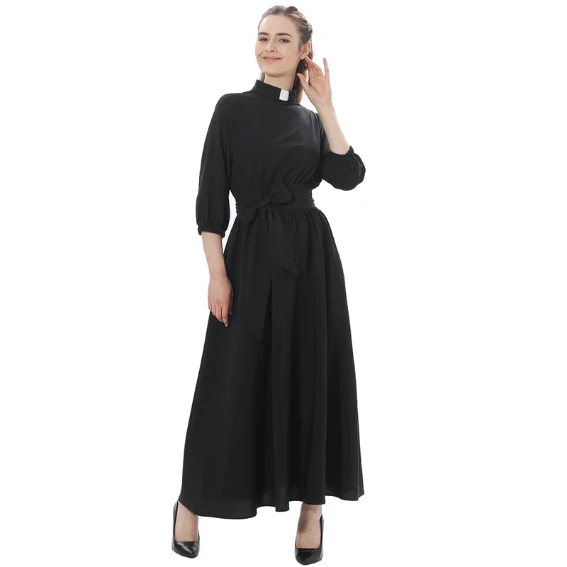 Clergy Dress for Women Pastor Priest Tab Collar Audrey Hepburn Roman Cleric Preacher Minister Clerical Costume