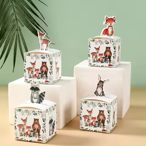 24pcs Woodland Animal Candy Boxes Wild One Jungle Safari Birthday Party Decoration Kids Gift Packaging Box Baby Shower Supplies