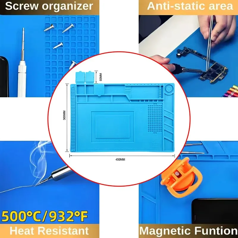 ESD مكافحة ساكنة لحام حصيرة مقاومة للحرارة منصة الامتزاز المغناطيسي لإصلاح الهاتف بغا أداة لوحة العمل السيليكون