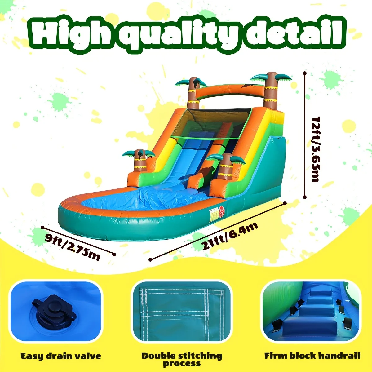 Backyard Inflatable Slides with Splash Pool - Tropical Slides with Water Pool or Ball Pit Bounce House Slides for Kids Outdoor view 5