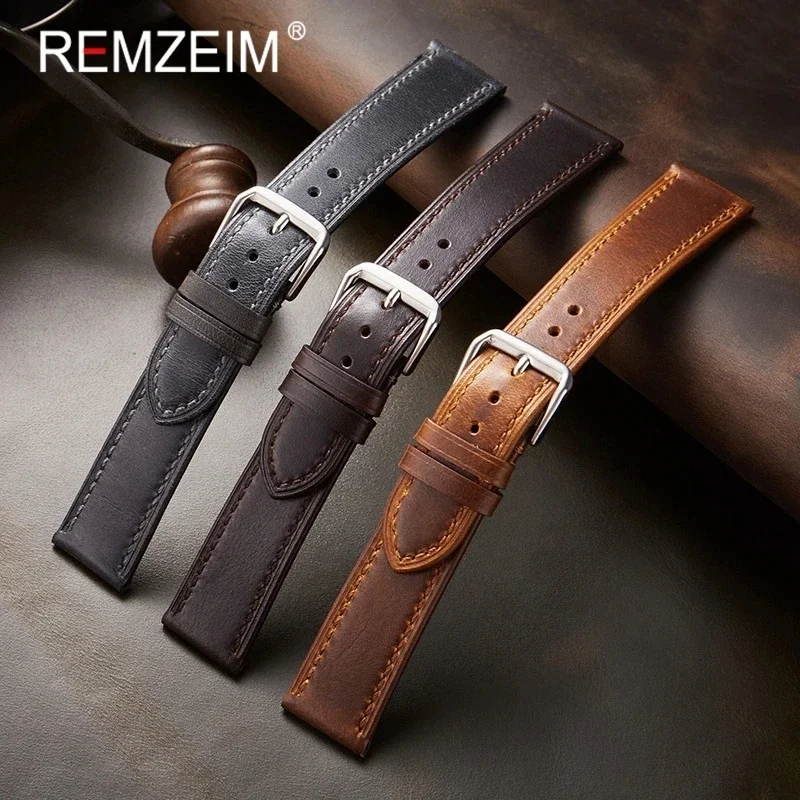 Genuine Leather Strap Retro Vintage Oil Wax Cowhide Leather Watchband 18/19/20/21/22mm High Quality Universal Watch Band