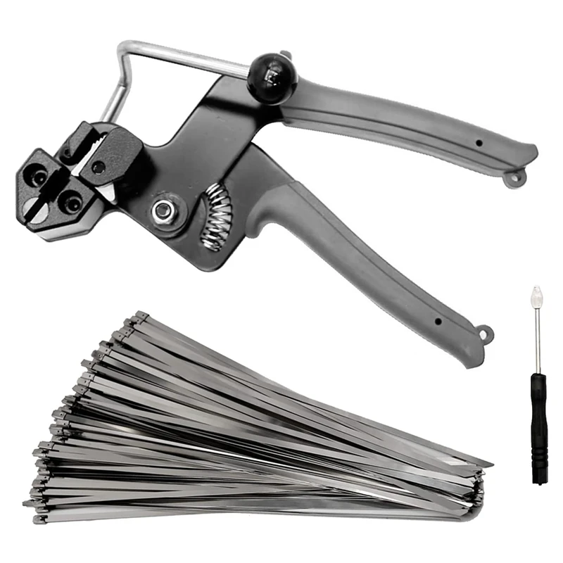 Stainless Steel Cable Tie Cutting Tool With 100PCS Cable Tie Fit For Self-Locking Zip Ties Black