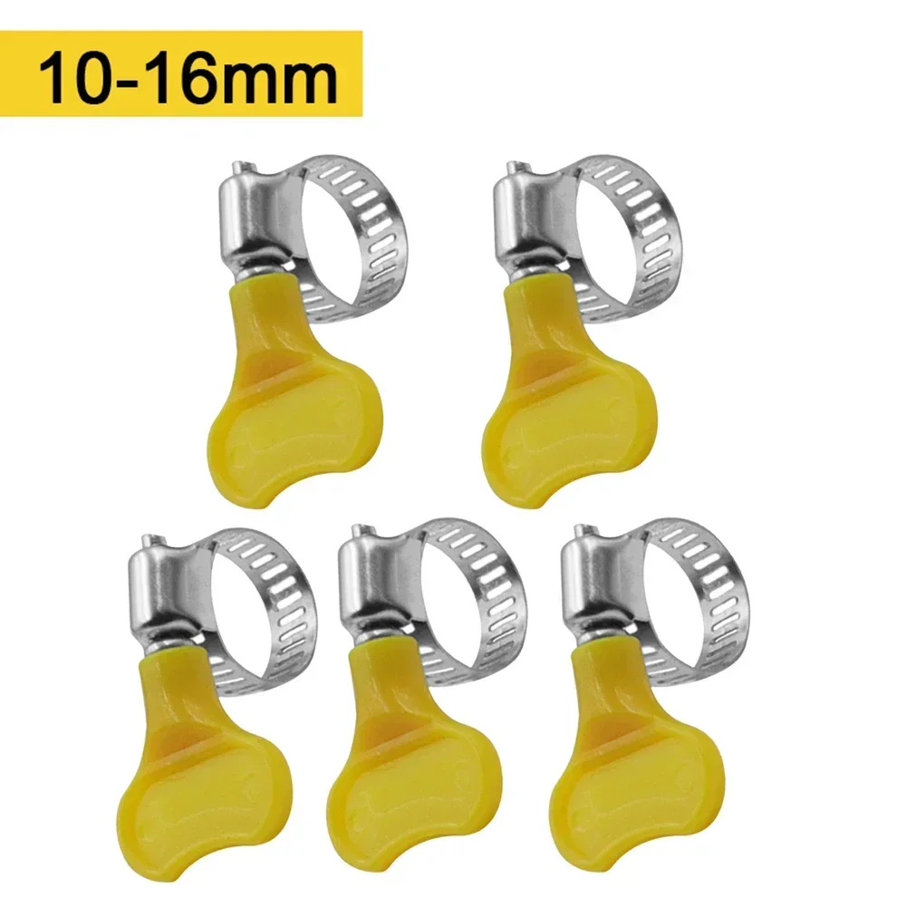 Abrazadera de tubo de elaboración casera, 5 uds., 10-38mm, mango de plástico amarillo ajustable, abrazaderas de manguera de mano, Clip de tubo de acero inoxidable