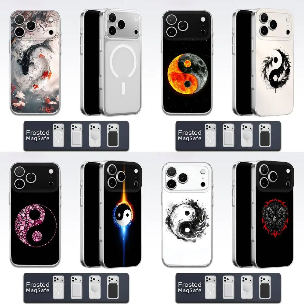 

Koi Yin Yang Bagua Flower Phone Case For iPhone 17,16,15,14,13,12,11,Pro,Max,Plus,E,Air,Mini Magsafe Frosted Transparent