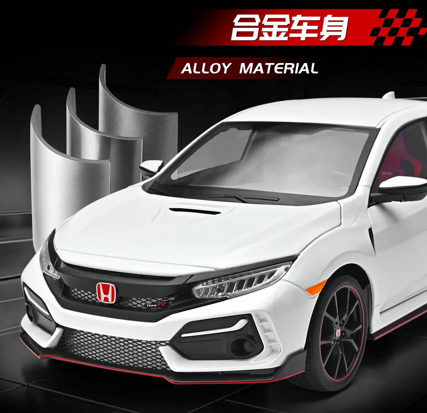 1:18 Honda Civic Type R Alloy Car Model Slide Multi-door Light Toy Ornament Diecast Alloy Car Model Collectible Gift