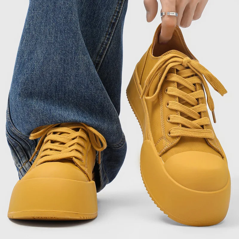 

High Quality Yellow Platform Lace-up Casual Board Shoes Men Designer Derby Shoes for Men Fashion Comfortable Thick Sole Sneakers