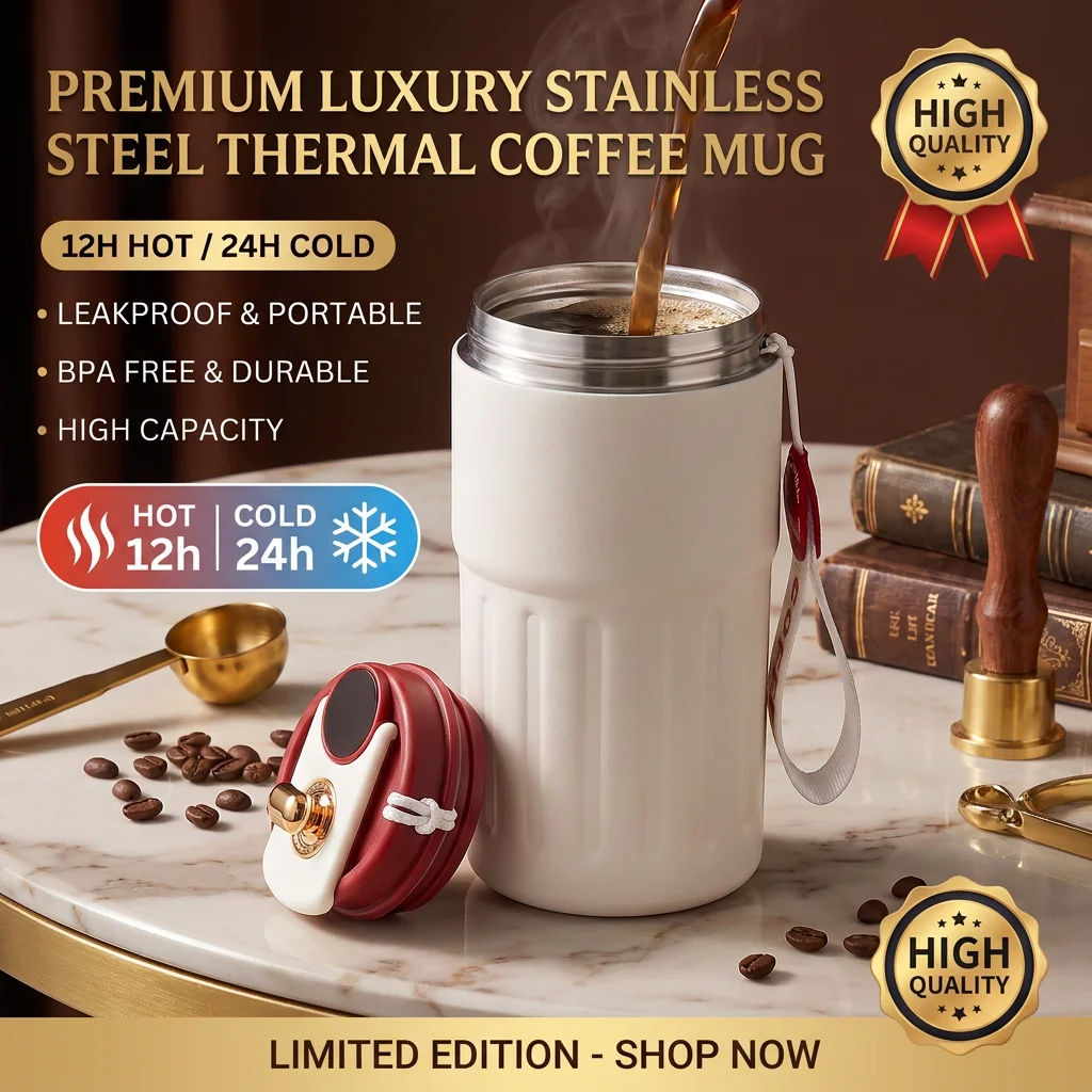 Smart Temp Control Coffee Mug 304 Stainless Steel Insulated Portable Sleek Minimalist Tumbler for Men Women Home Office Travel
