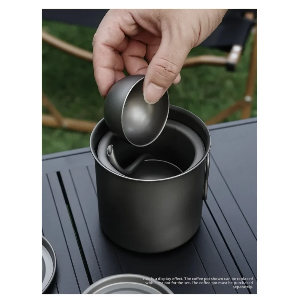 

Легкий чайный сервиз из чистого титана, 5 предметов для кемпинга, пешего туризма, путешествий на открытом воздухе, складной кофейник и чашки