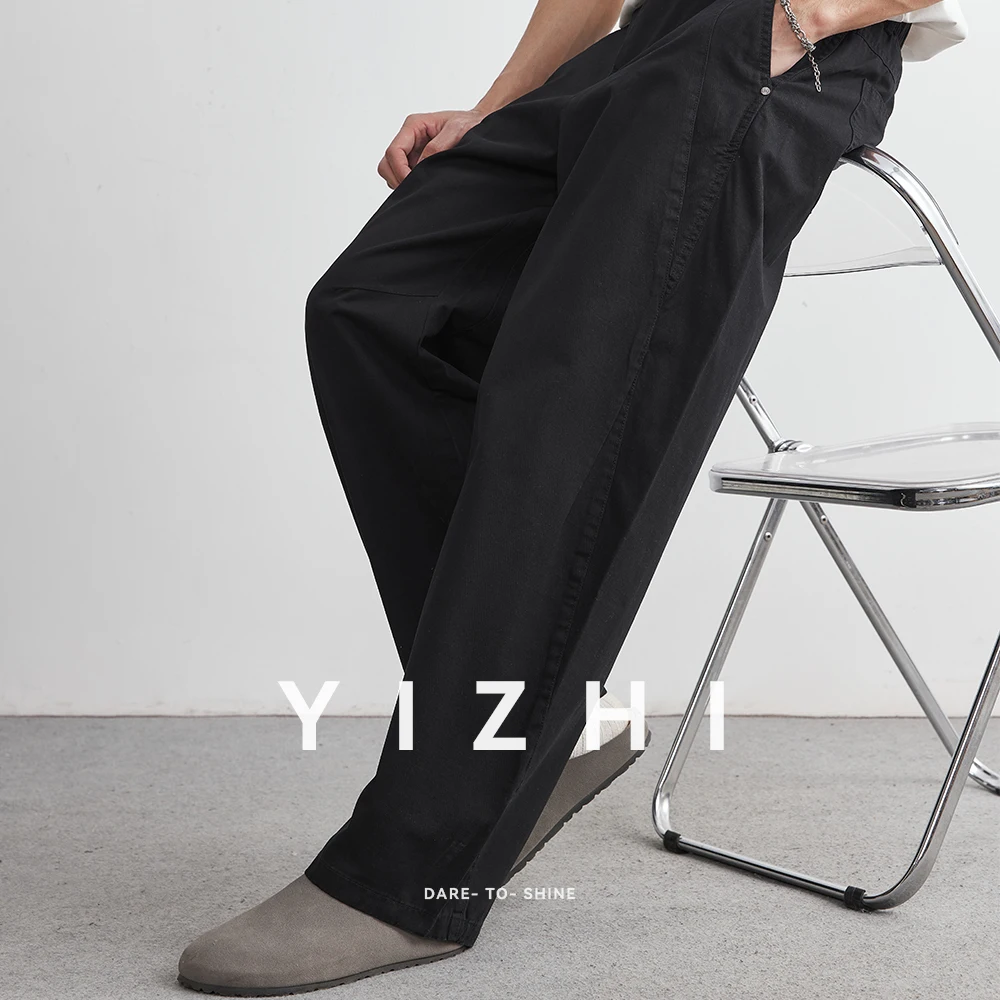 100% Cotton Men's Loose Straight Overalls Comfortable Soft Casual Pants Fashion Korean Style Solid Color Trousers Menswear