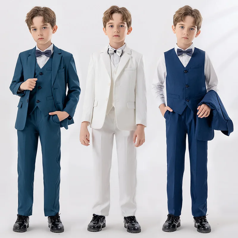 Boys White Blue Red Slim Fit Suits Formal Wear Children Teenager Best man Performance Host Clothes Kids Student Party Full Dress