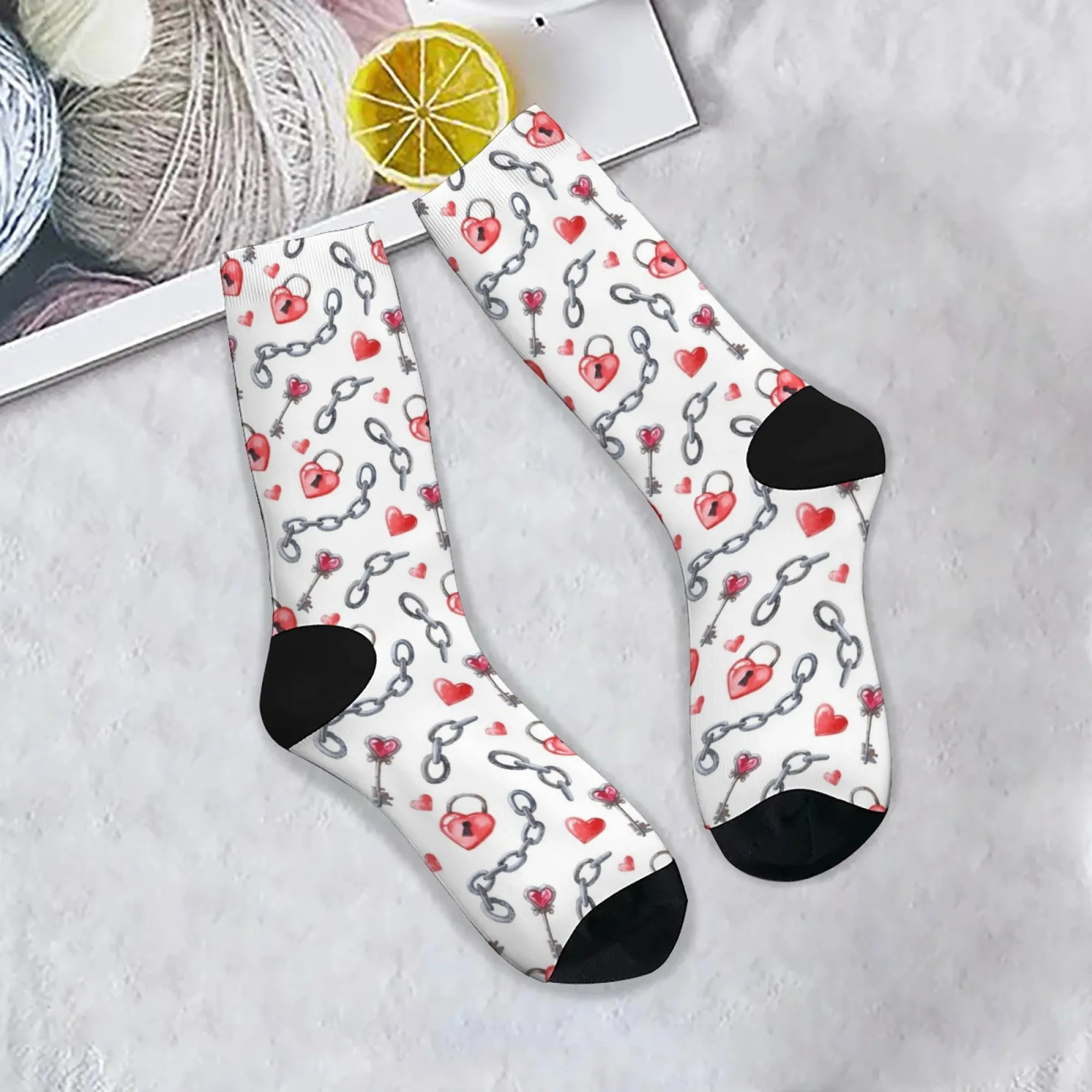 Neuheit Liebe Key Lock Casual männer Socken Bequeme Atmungsaktive Nicht-slip Socken Harajuku Retro Straße Hip-hop Crew socken Spaß Geschenk