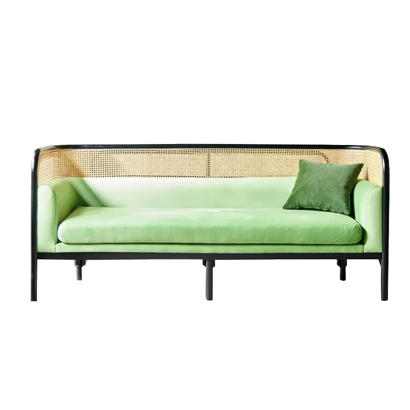 Nordic fabric solid wood sofa modern simple living room three-person sofa B & B hotel rattan sof a real ratt