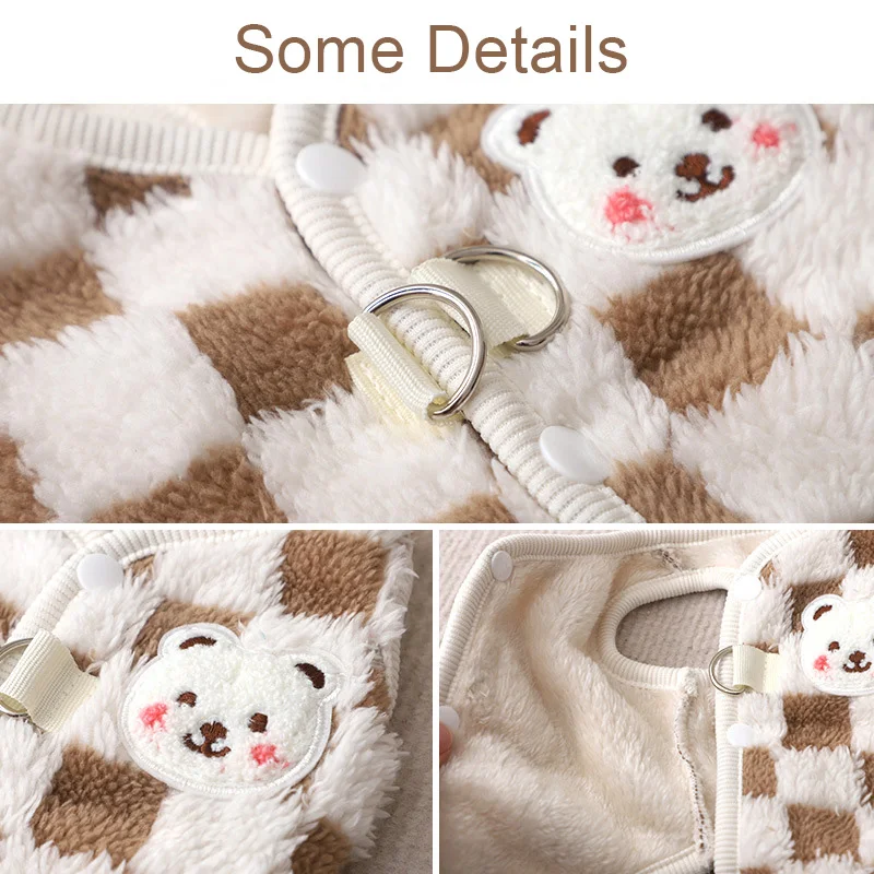 Winter Warm Pet Dog Coat Plaid Dog Clothes with D-ring Plush Pet Jacket for Small Medium Dogs Chihuahua Yorkie Costume image 5