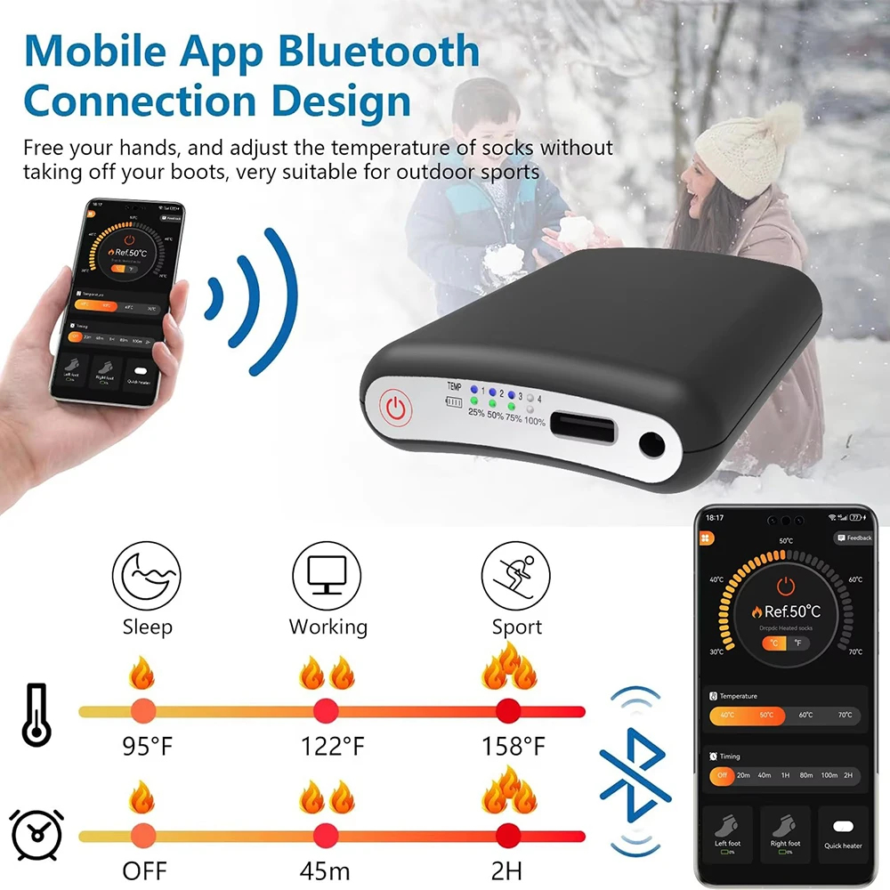 5v 5000mah app bateria de controle remoto inverno luva aquecida palmilha cachecol meias colete pacotes bateria quente recarregável power bank