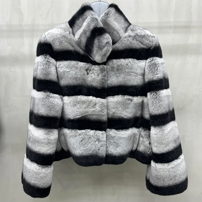 2025 Natural Woman Rex Rabbit Fur Coat Women Luxury Chinchilla Short Real Fur Coats High Quality Winter Clothing Female Jacket