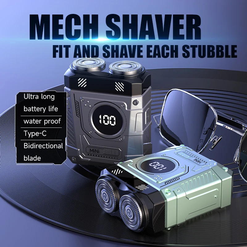 Magnetic Double Blade Electric Shaver For Men Mecha Punk Style Rechargeable LCD Portable Electric Beard Razor Face Beard Knife