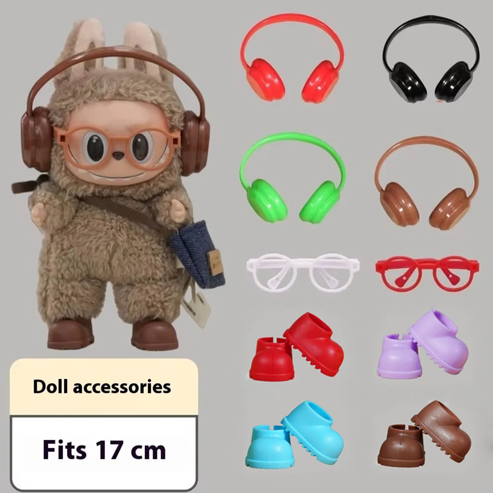 For Labubu Doll Accessories Rainbow Rain Boots Earphones Glasses For 17cm Labubu Doll Clothing Accessories Girls Clothing Gifts