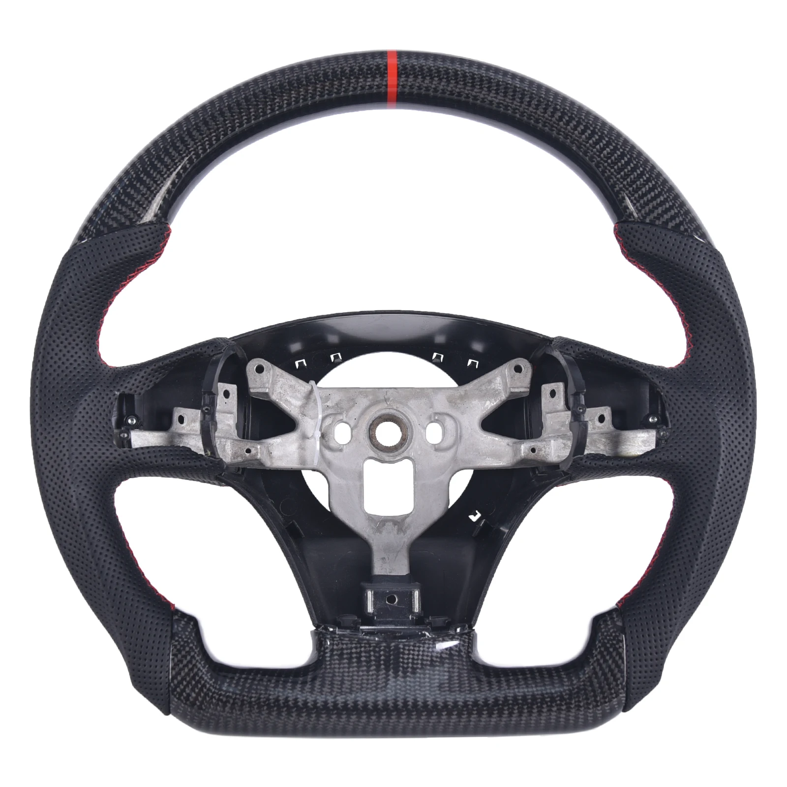 . Fiber Steering Wheel for Chevrolet Corvette C6 Z06/ZR1 2012-2013, D-Shape Flat Bottom Nappa No Paddle Shifter Holes