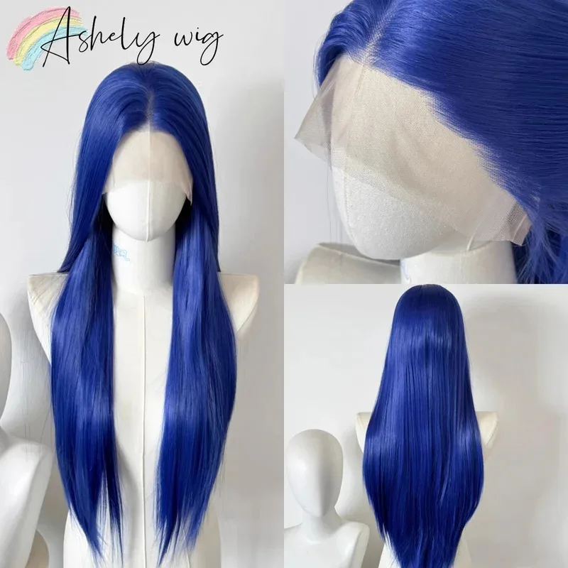 

Ashely Blue Lace Front Wig for Women 13*4 Synthetic Lace Wigs High Temperature Fibers Natural Hairline Long Straight Hair Wig
