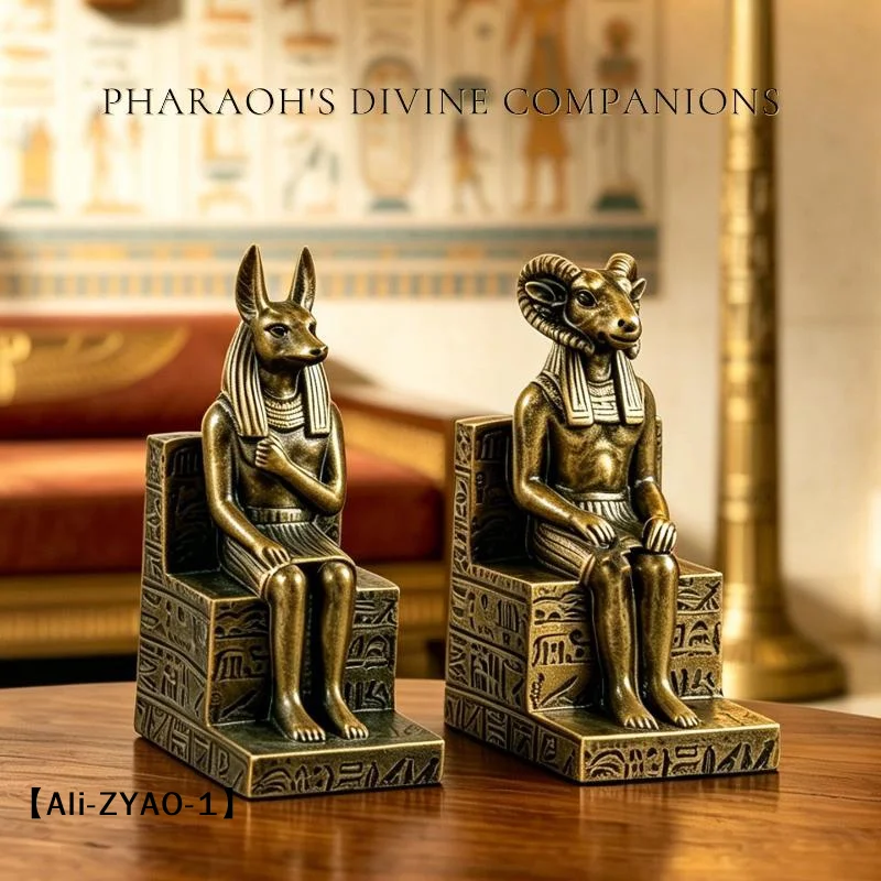 【O】Vintage Egyptian Anubis Ram Khnum Resin Statue Set Decorative Figurines For Home Living Room Tabletop Wall Display 2026 New