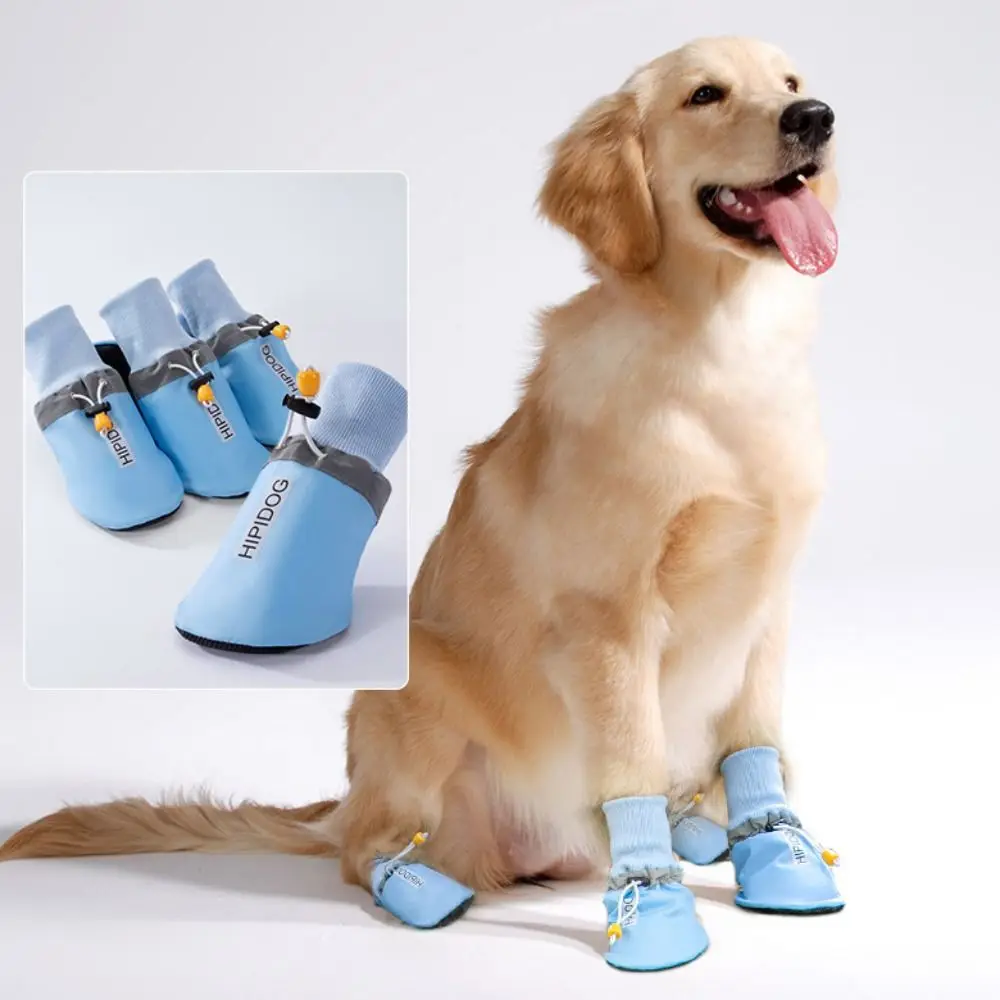 4pcs/set Soft Large Dog Foot Cover Non-slip Breathable Dog Shoes Socks Adjustable Wear Resistant Dog Footwear For Four Seasons