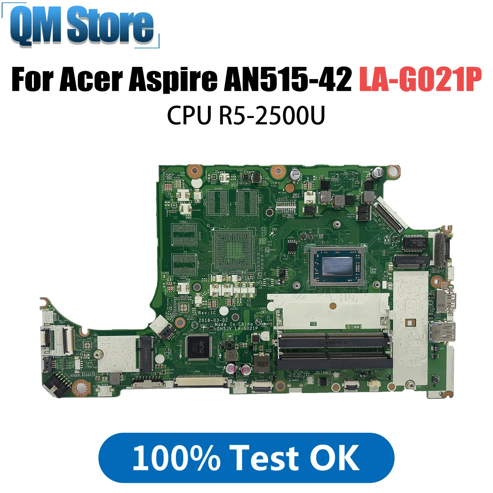 DH5JV LA-G021P For Acer Aspire AN515-42 A315-41G Laptop Motherboard UMA With R5-2500U CPU NBQ3R11001 NB.Q3R11.002 Fully Tested