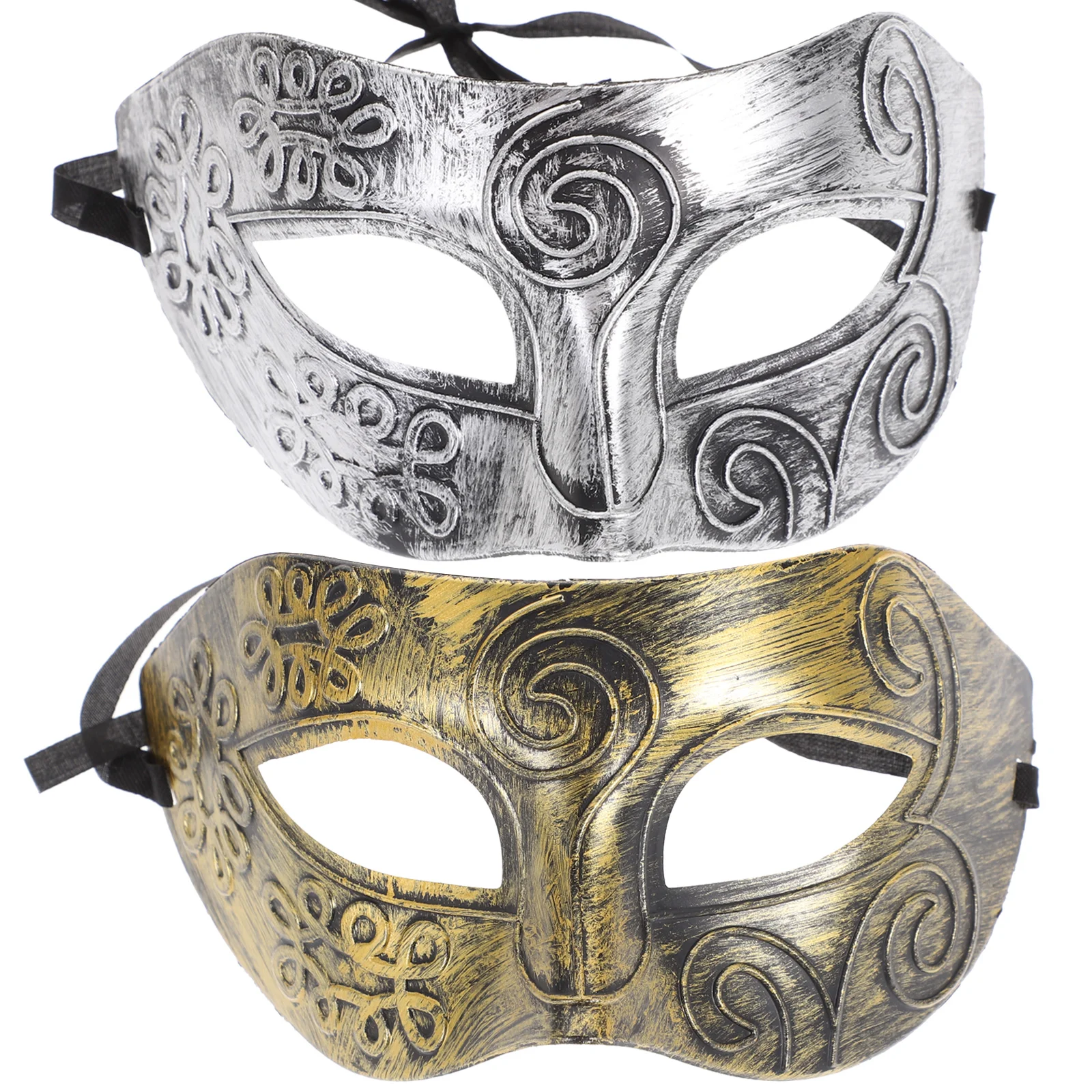 2 Pcs Halloween Mask Male Masquerade Masks Decorate Retro Men's Ball Mens Imitation Silver Bronze