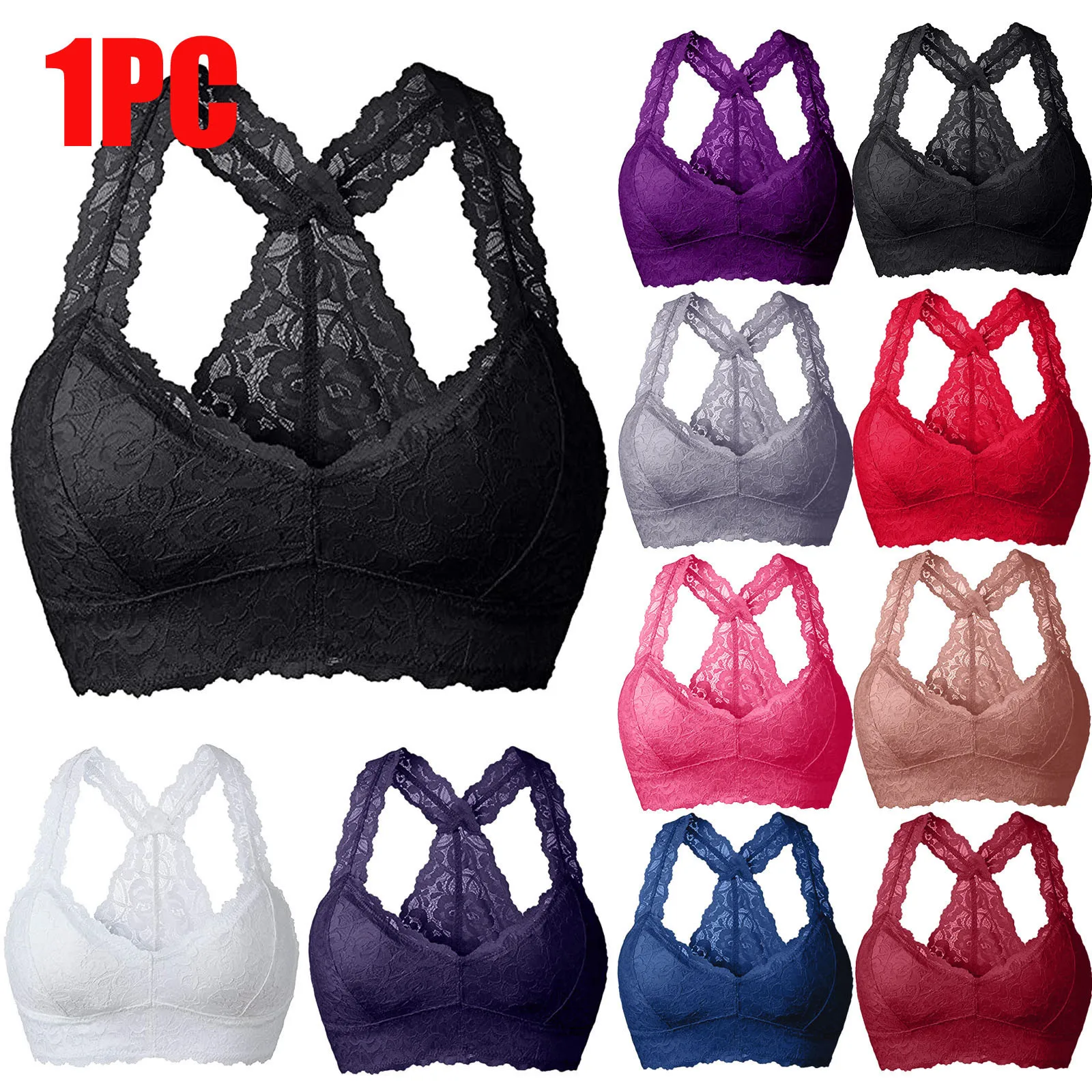 Sexy Lace Wire Free Bra Women oversized Vest Crop Top Beauty Back Pad Push Up Lingerie V Neck Sport Cami Underwear Tank Tops 3XL