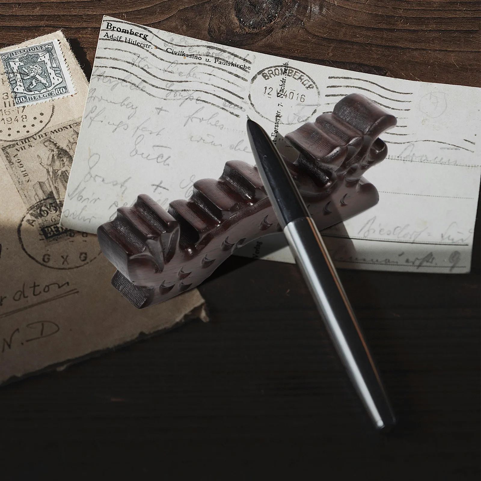 Dragon Calligraphy Pen Holder Wooden Brush Stand Vintage Retro Pen Rack for Desk Multi-Functional Calligraphy Brush Rest