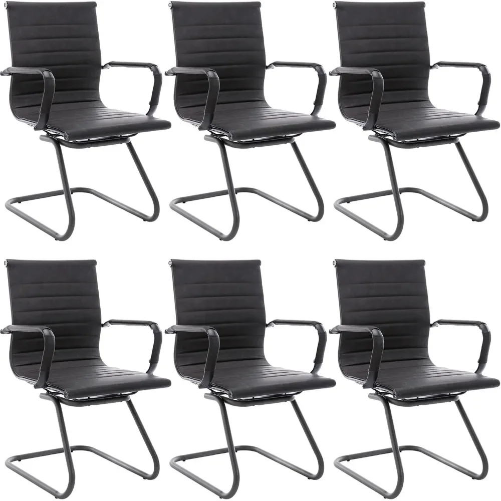 

Office Guest Chairs & Reception Chairs, Leather Waiting Room Chairs Mid Back Conference Chairs with Sled Base (6 Pack)