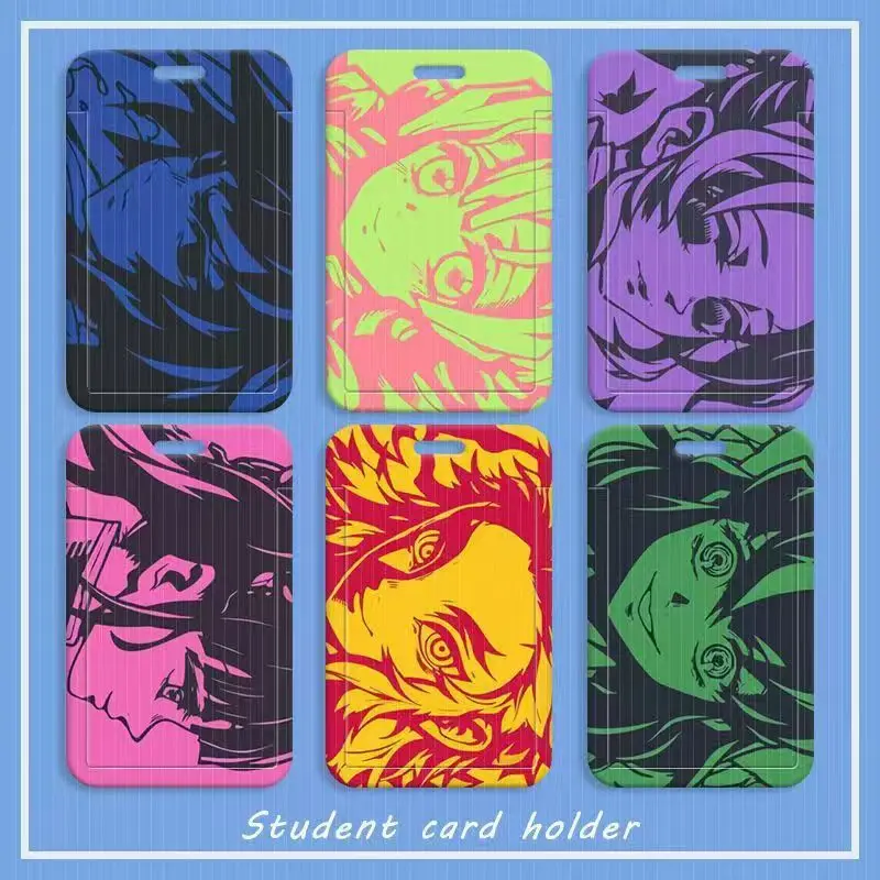 Demon Slayer Kamado Tanjirou ABS tarjetero deslizante llavero antipérdida moda creativa blanca cuerda corta accesorios de cubierta de tarjeta