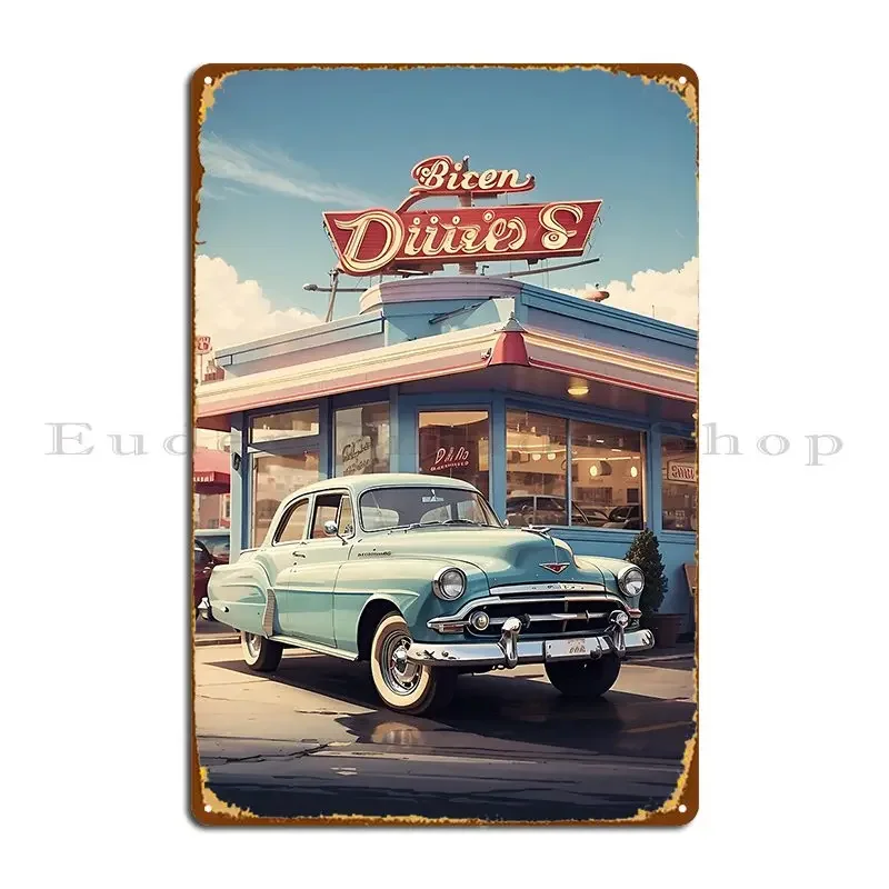 Vintage Car Parked Retro Restaurant Skylinetrade Metal Sign Design Wall Decor Pub Create Cinema Tin Sign Poster