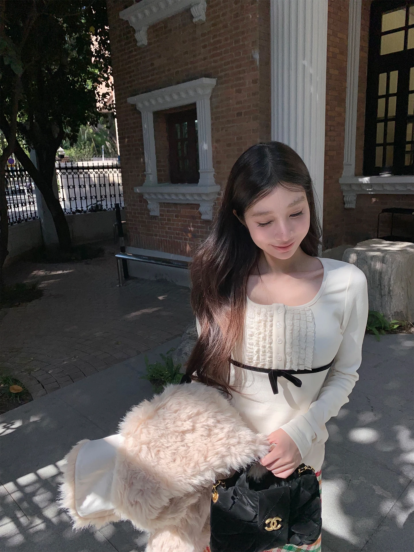 

FHEER Slim Fit Long Sve U-Ne Patchwork Design Base irt Women's Top Casual Sle Parallel Time Series T-irt