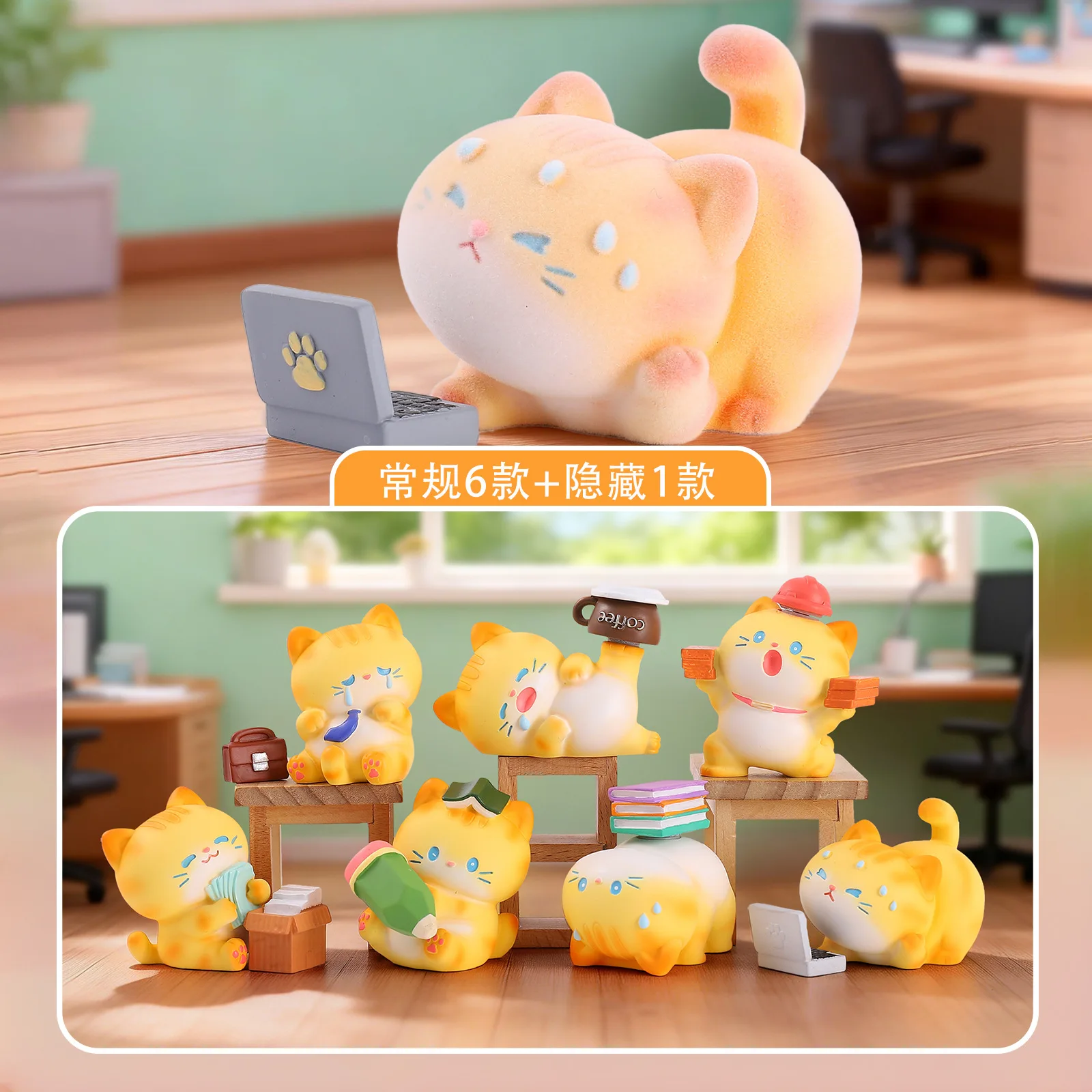 Blind Box Cartoon Orange Cat Resin Figurine Creative Desktop Ornament For Home Decoration Office Desk Decor Working Cat Theme