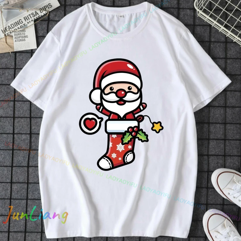 Fashion Women Top Y2k Funny Christmas Elk Printing Print 100% Cotton Youthful Woman Clothes Women's Clothing Offers T-shirts