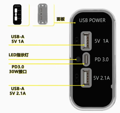 PD Dual USB Car Panel Charger Socket 3.1A Quick Charge 12V 24V Embedded USB Power Outlet For Car RV Boat