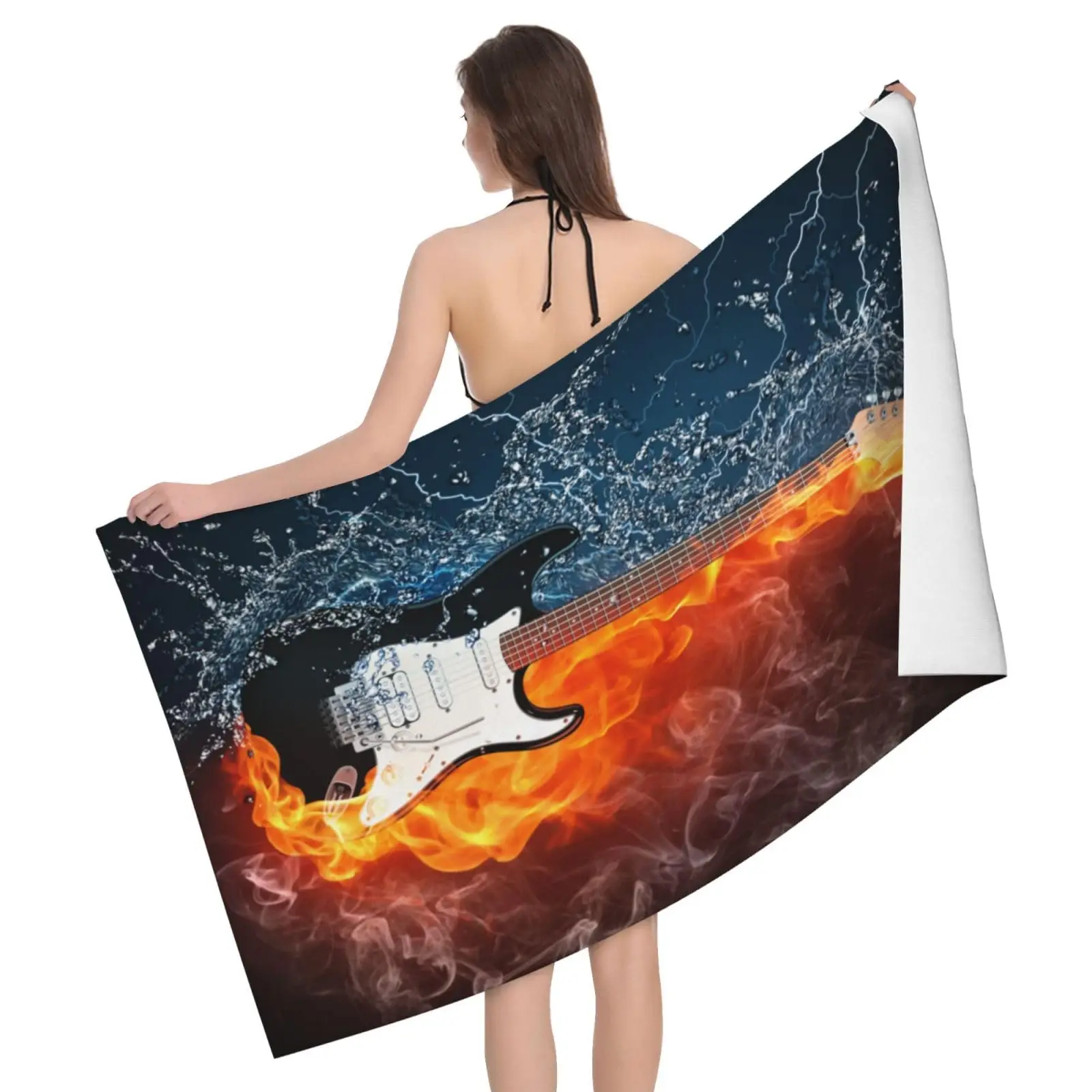 Electric Guitar Beach Towel, Microfiber Quick Dry Bath Towel for Travel Sport Spa, Sand Proof Absorbent Towels for Swimmers Teen