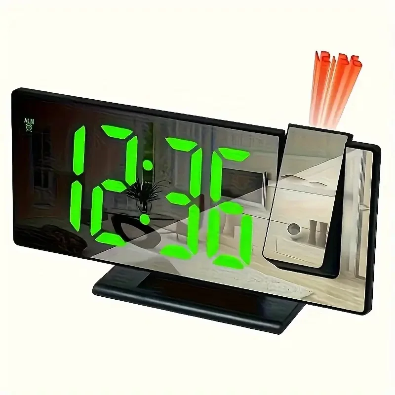 Projektionswecker Multifunktions Intelligente Leuchtuhr Schlafzimmer Großbild-Digitaluhr 180 ℃ Rücken- und Zellprojekte