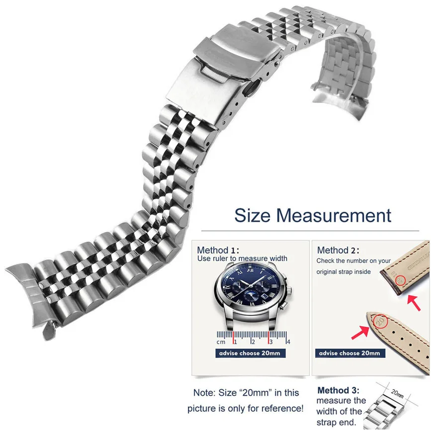 Boucle de sécurité extrémité incurvée Bracelet en métal 18 19 20 21 22mm 23 24mm 26 28 30mm Bracelet de montre femmes hommes Bracelet en acier inoxydable solide