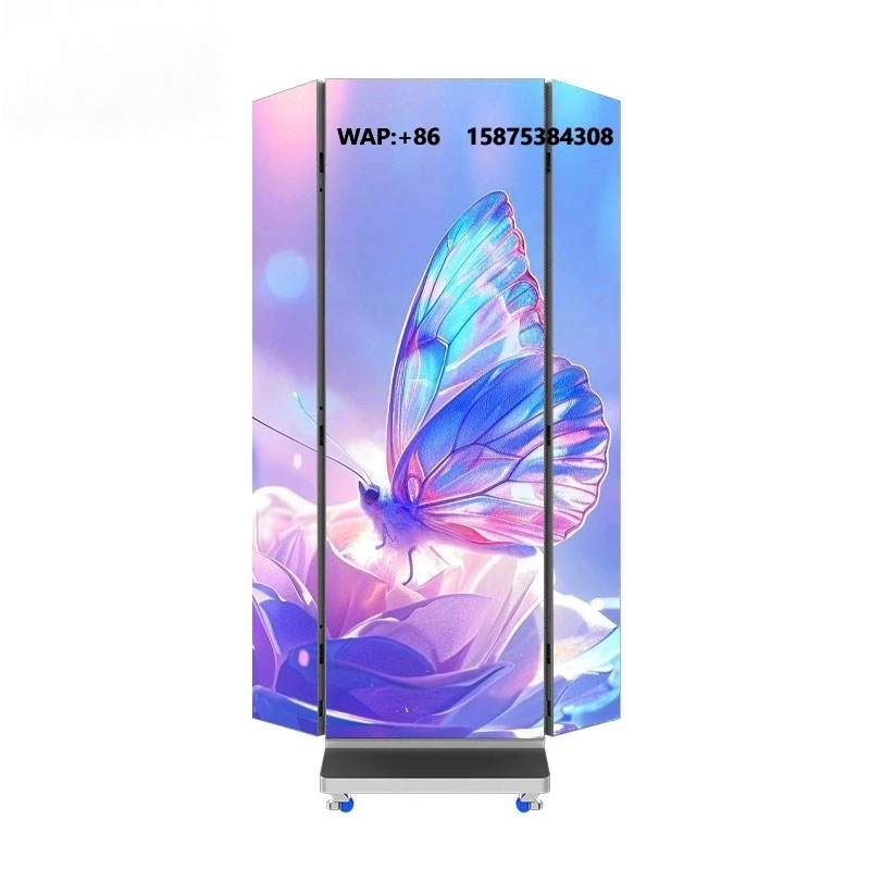 New Ultra-thin Three-fold Standing Indoor Digital Poster Movable Double-Sided P1.25 Tri-Folding Full Color LED HDR10+ 600CD