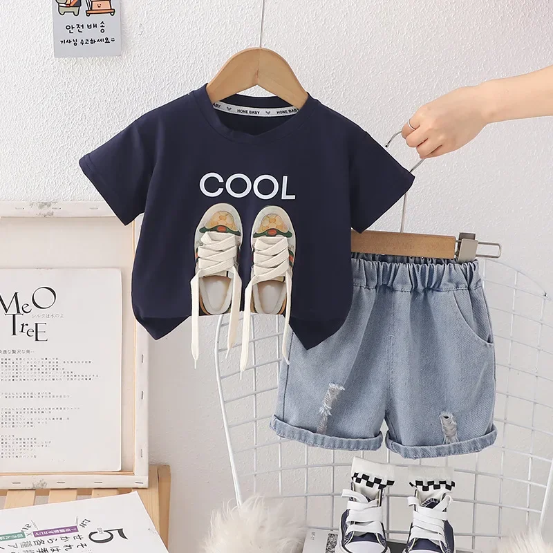 Kids Baby Boy 2 Piece Set 2024 Summer Fashion Casual O-neck Printed Short Sleeve T-shirts and Shorts Infant Boys Clothes Outfits