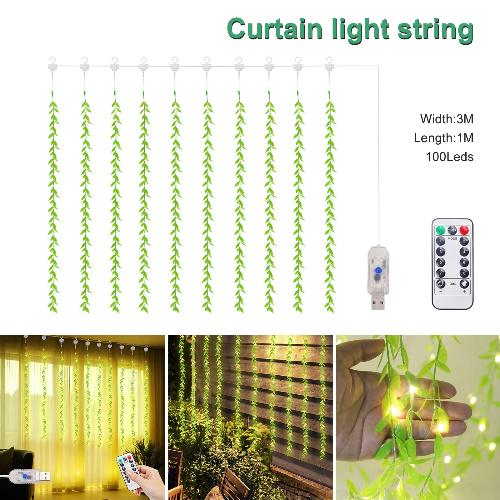 

Curtain Garland on The Window USB Power Fairy Lights Festoon with 8 Modes Remote New Year Garland Led Lights Christmas Decor