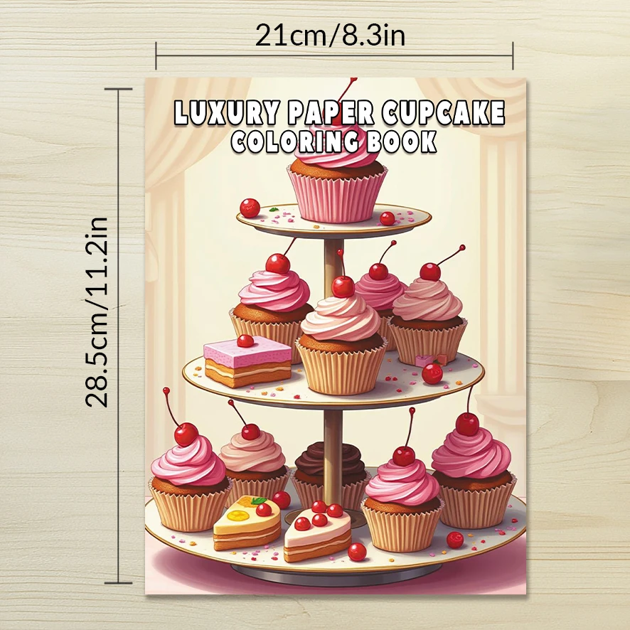 Deluxe Cupcakes Adult Coloring Book - 8.3x 11.2 Inch 32 Page Coloring Book - Helps Reduce Stress and Ease Emotions